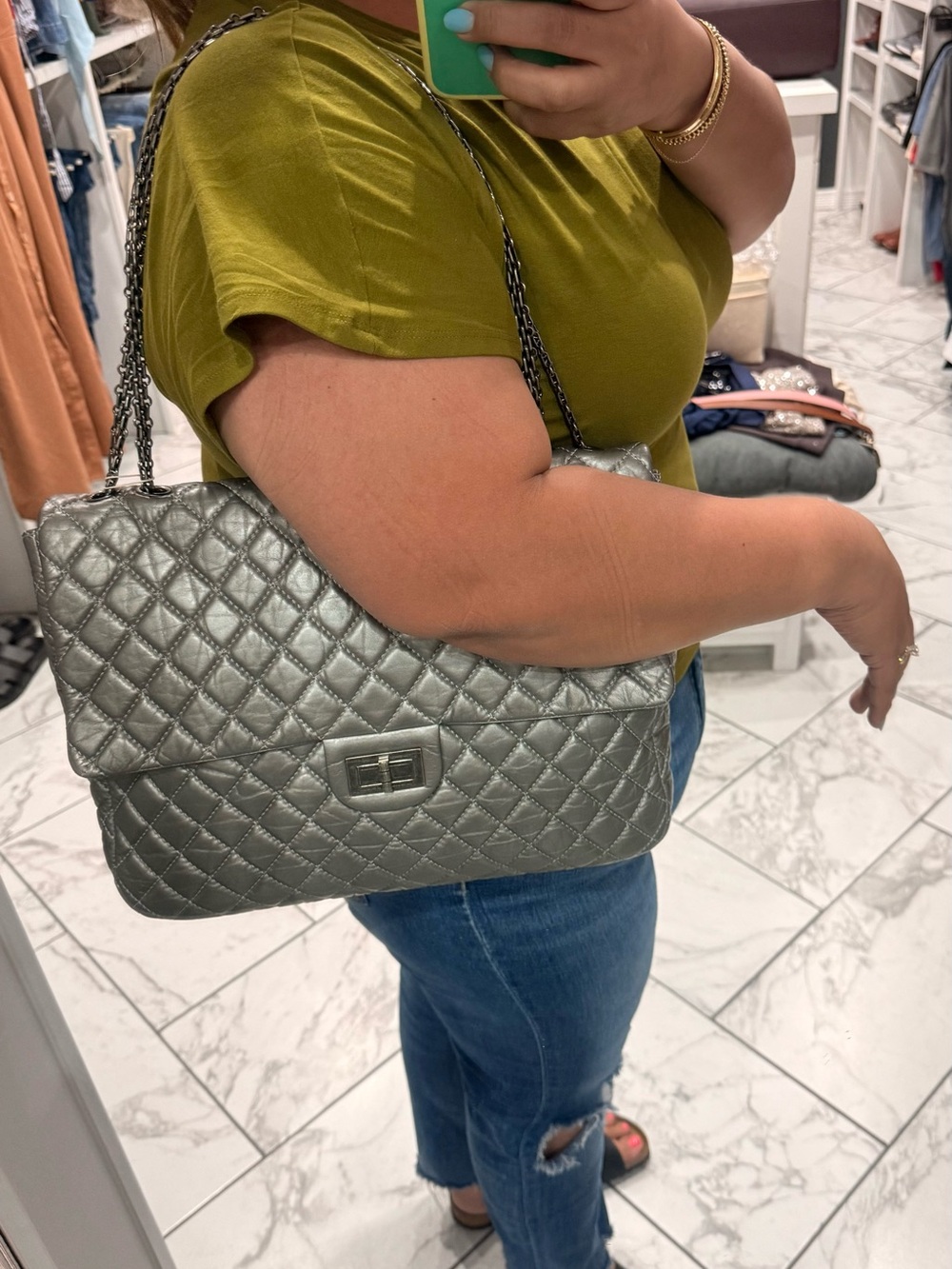 Authentic Chanel 2.55 Reissue Maxi Flap Metallic Crinkled 2011 - Picture 14 of 15